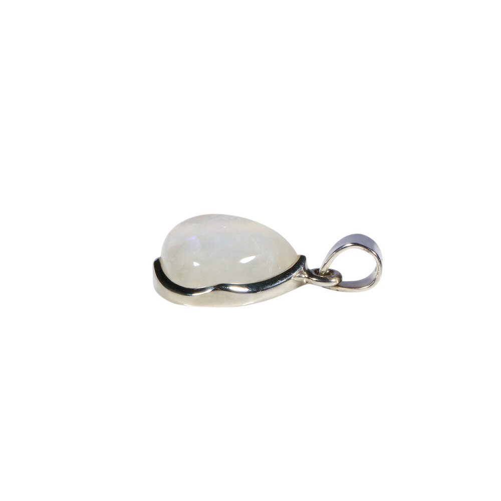 Zilveren hanger maansteen (regenboog) | druppel 1,6 x 1,8 cm