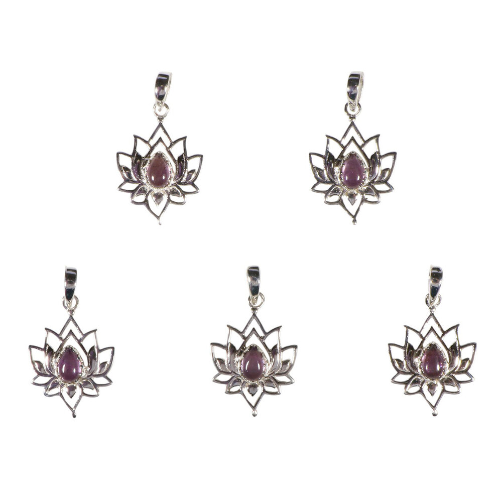 Zilveren hanger lotus met amethist