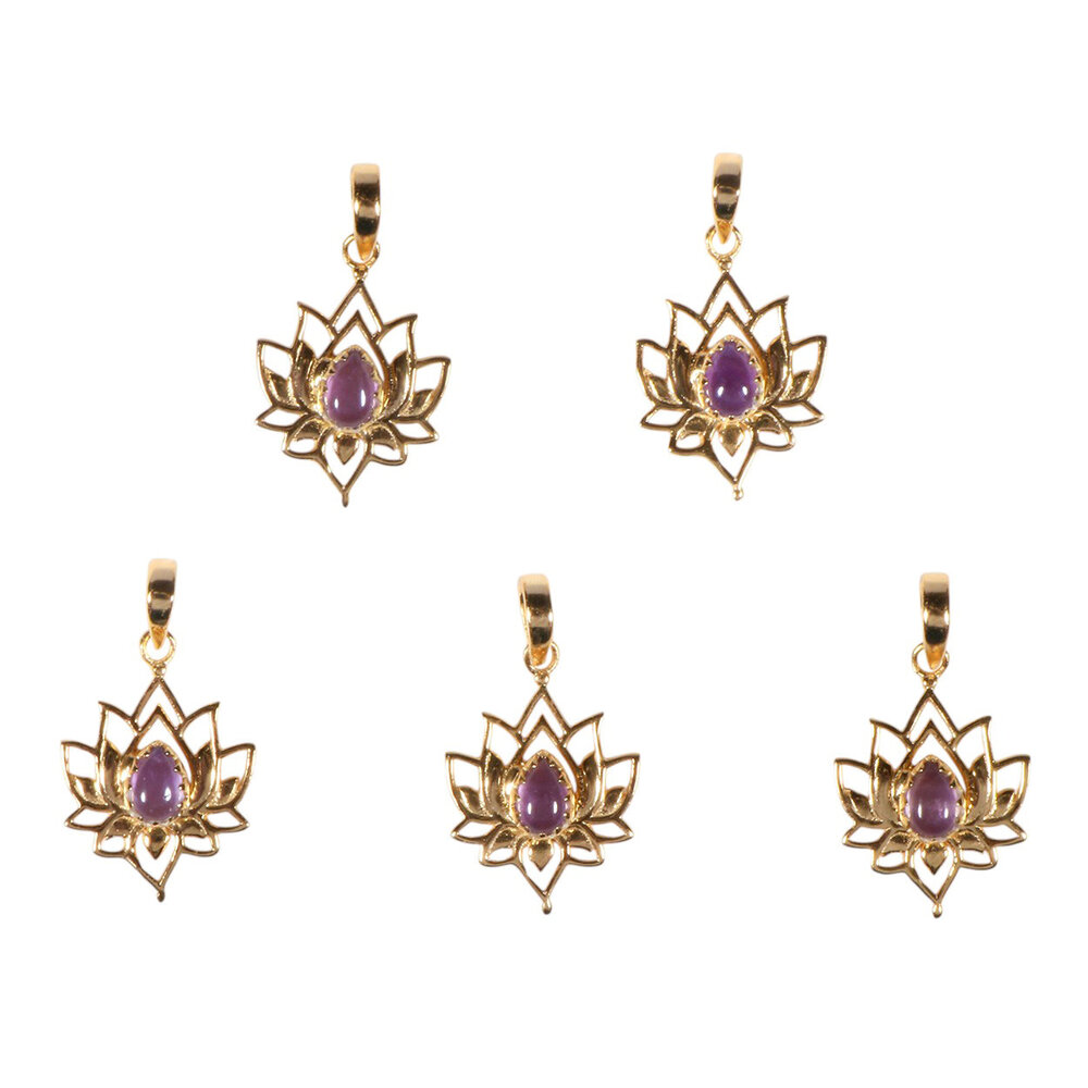 Vergulde hanger lotus met amethist