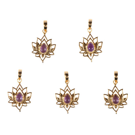 Vergulde hanger lotus met amethist