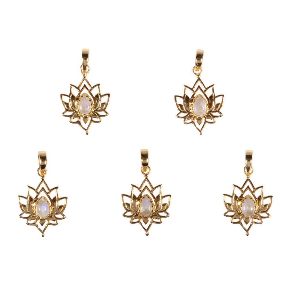 Vergulde hanger lotus met maansteen (regenboog)