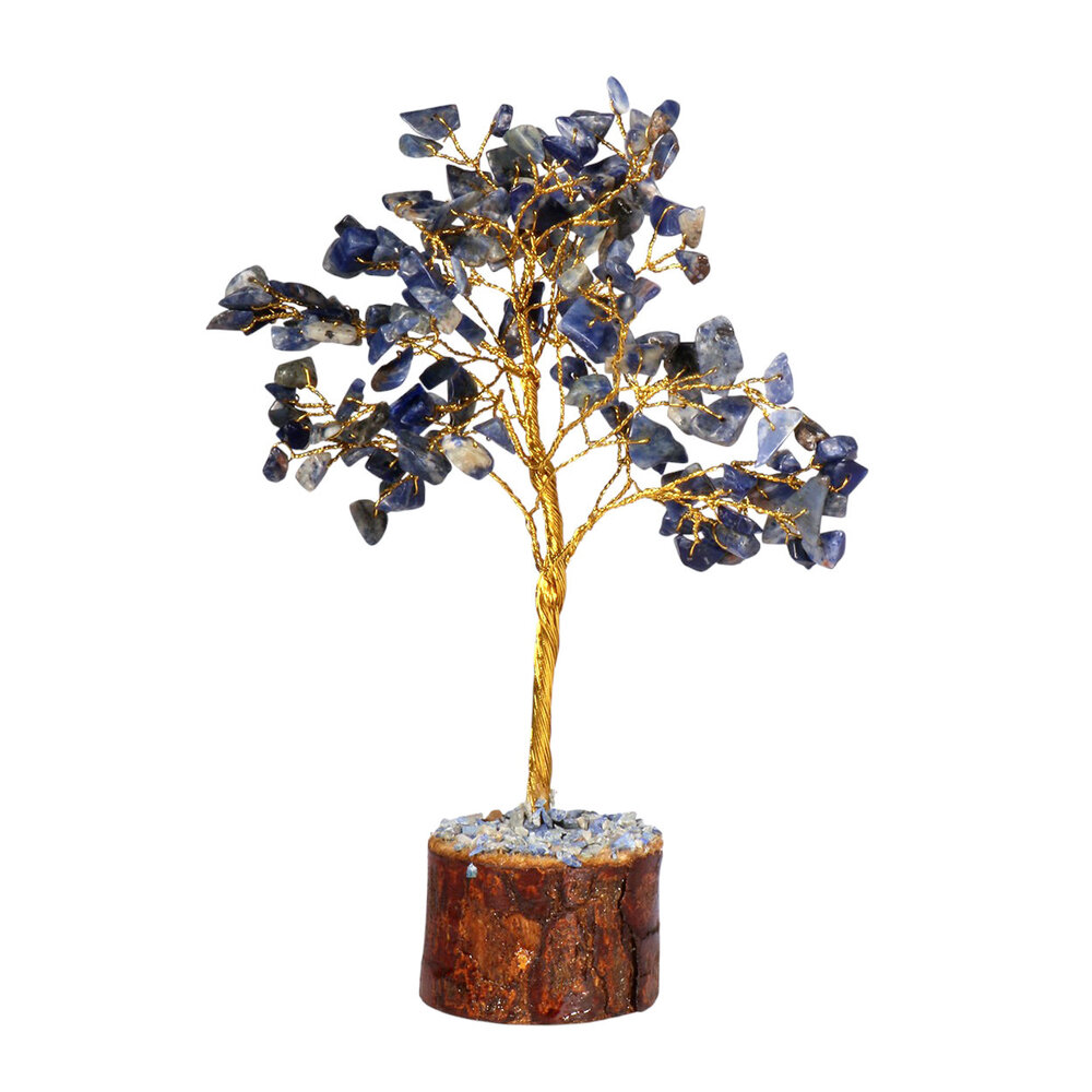 Sodaliet edelsteen boompje op hout 18 cm