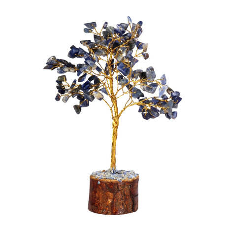 Sodaliet edelsteen boompje (goudkleurig) 18 cm Sodaliet edelsteen boompje (goudkleurig) 18 cm