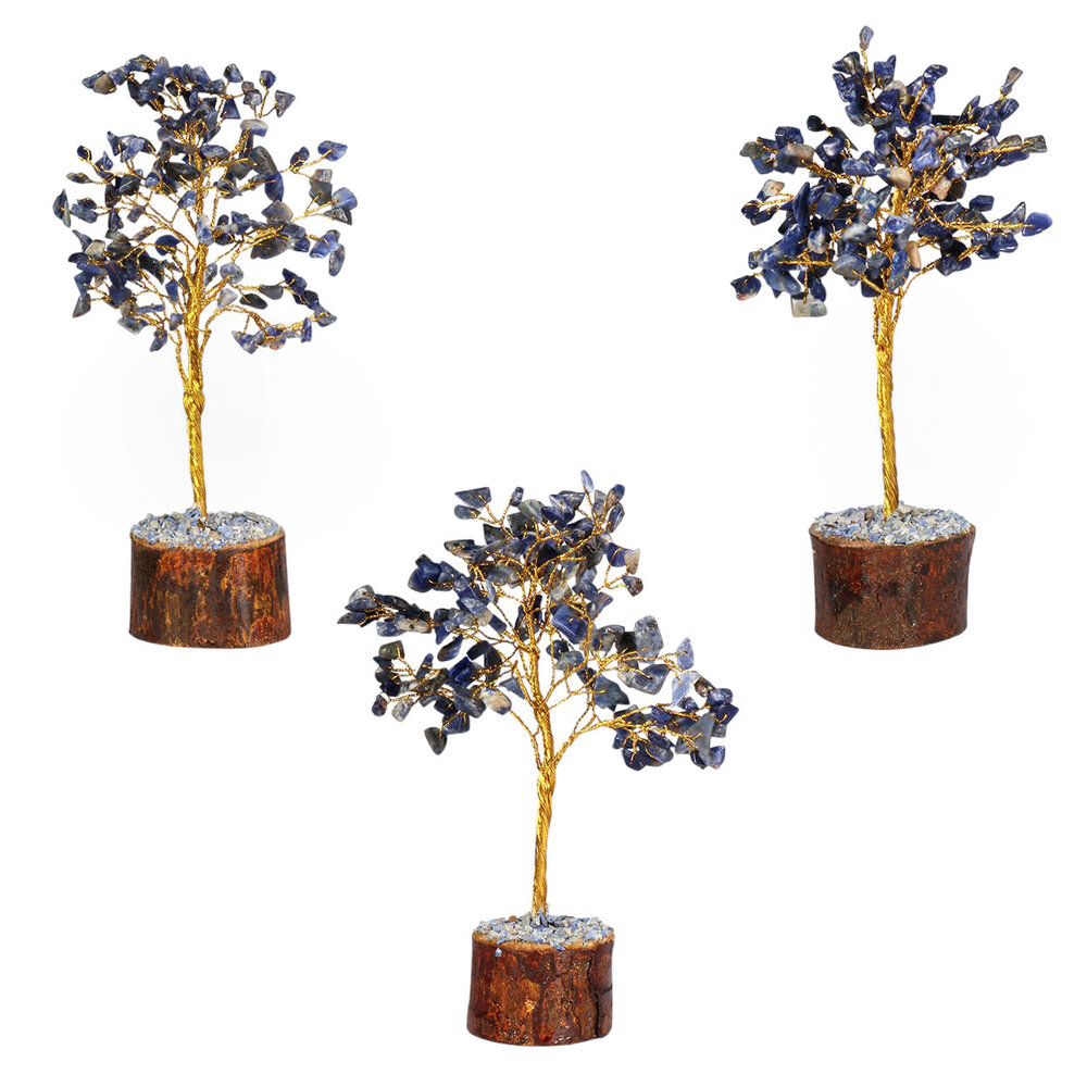 Sodaliet edelsteen boompje op hout 18 cm