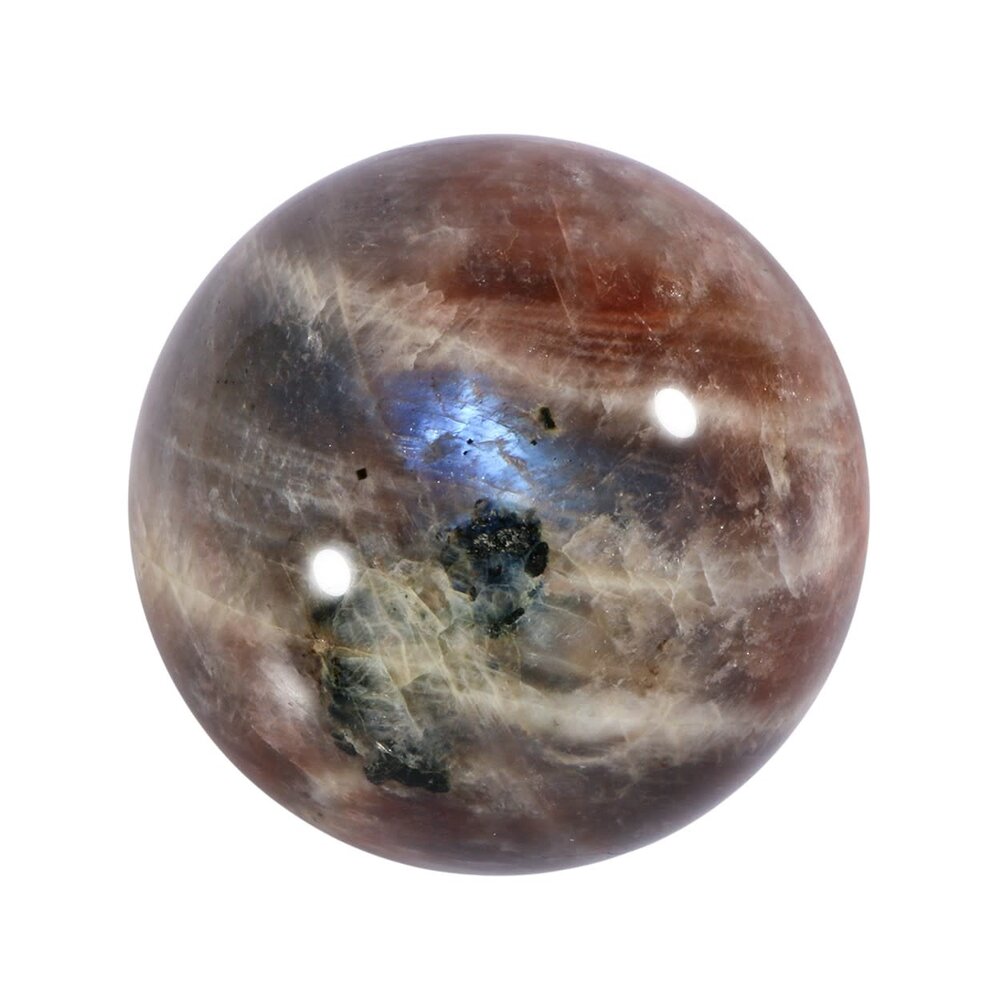 Maansteen (blauw) met zonnesteen bol 54 mm | 208 gram