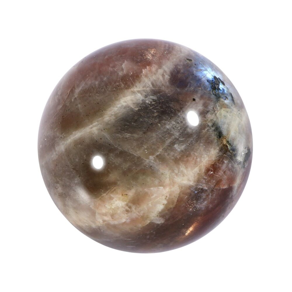 Maansteen (blauw) met zonnesteen bol 54 mm | 208 gram