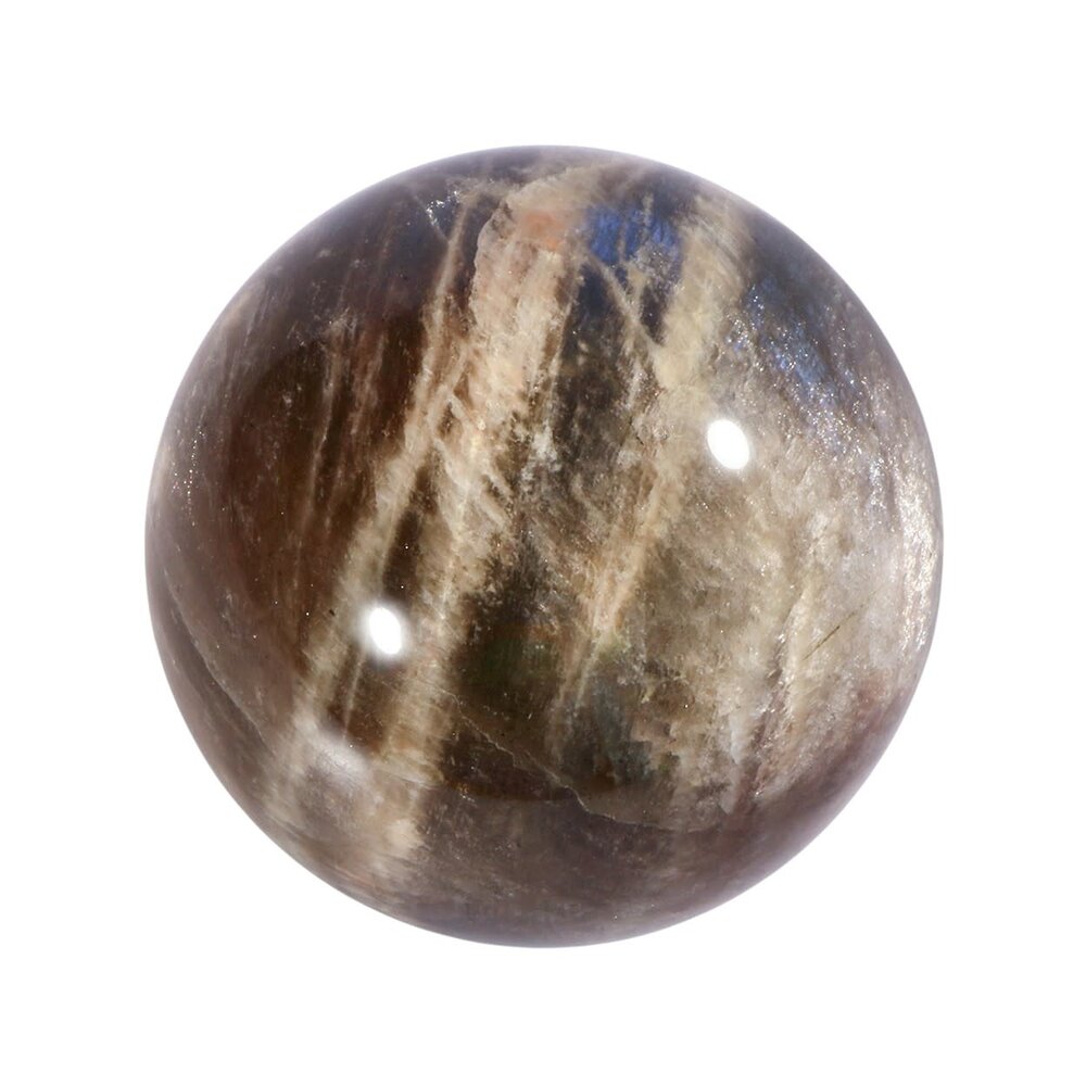 Maansteen (blauw) met zonnesteen bol 55 mm | 222 gram