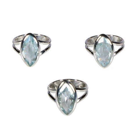 Zilveren ring topaas (blauw) maat 17 | markies facet 1,6 x 0,8 cm