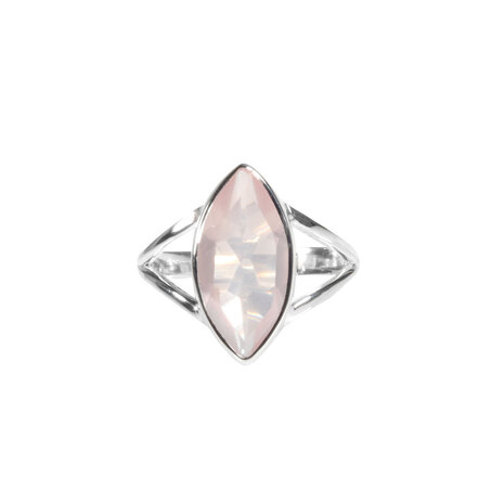 Zilveren ring rozenkwarts maat 20 | markies facet 1,6 x 0,8 cm