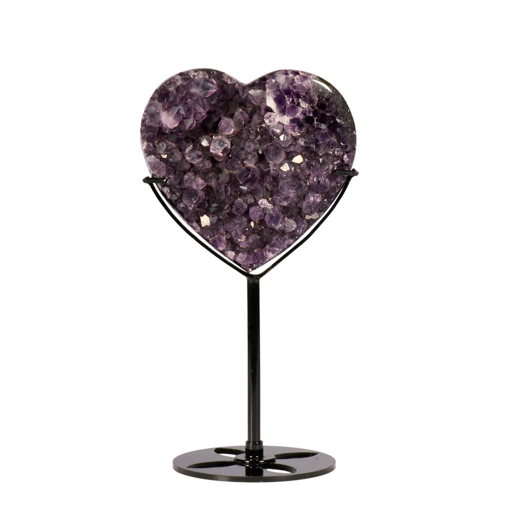 Amethist cluster hart op standaard (zwart) 8,7 x 9 x 3,1 cm | 320 gram