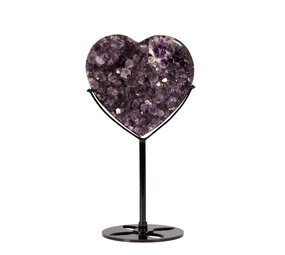 Amethist cluster hart op standaard (zwart) 8,7 x 9 x 3,1 cm | 320 gram