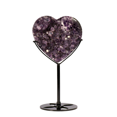 Amethist cluster hart op standaard (zwart) 8,7 x 9 x 3,1 cm | 320 gram