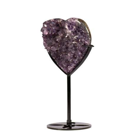 Amethist cluster hart op standaard (zwart) 8,7 x 9 x 3,1 cm | 320 gram