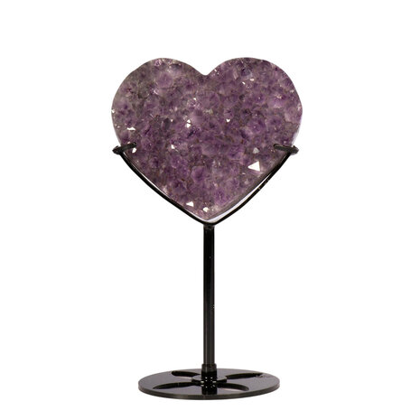 Amethist cluster hart op standaard (zwart) 8 x 9,2 x 3,8 cm | 361 gram