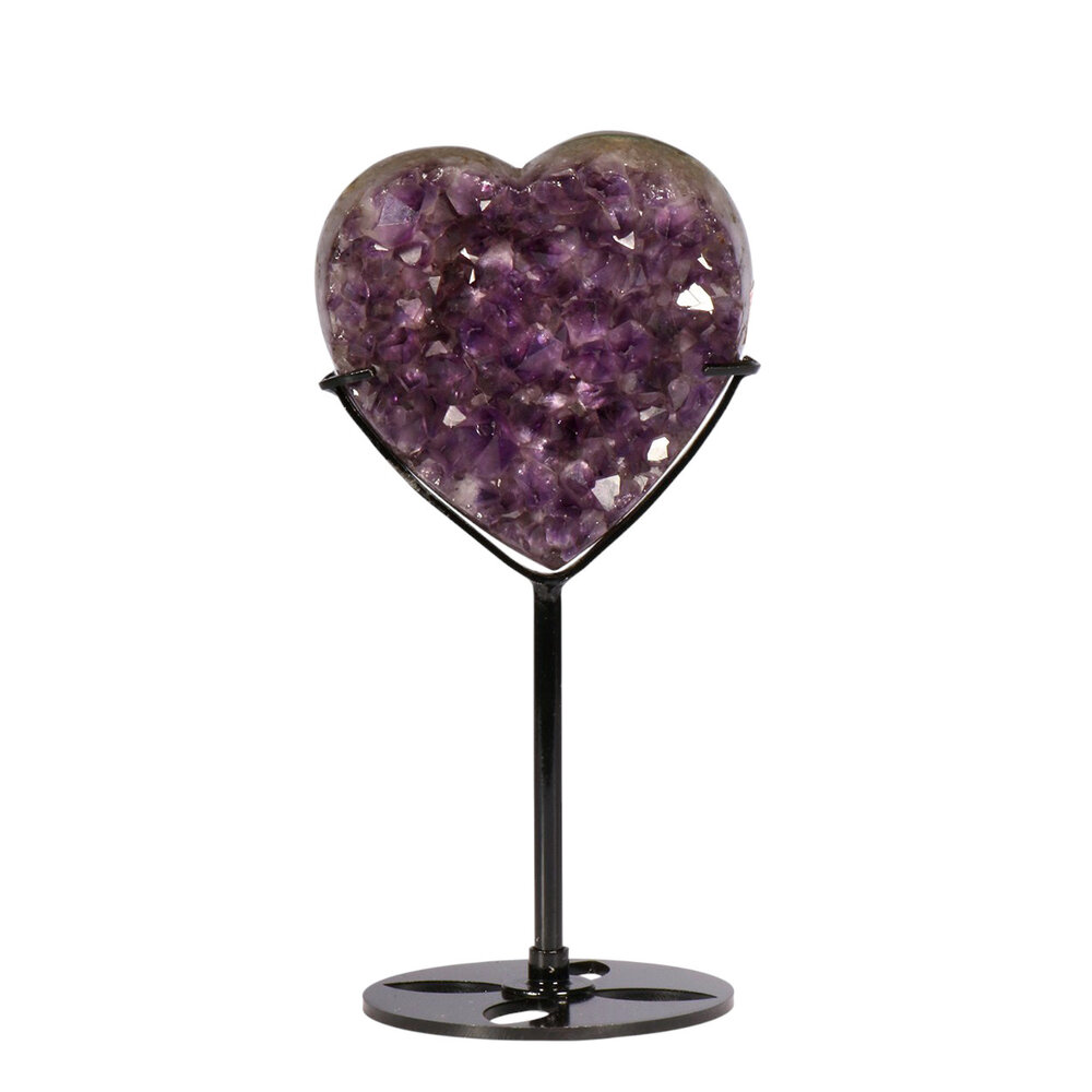 Amethist cluster hart op standaard (zwart) 8,5 x 8,2 x 4,5 cm | 404 gram