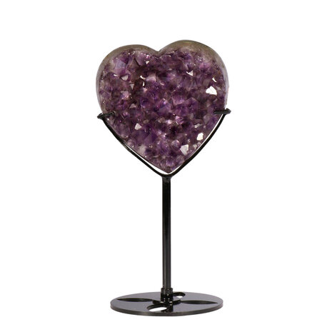 Amethist cluster hart op standaard (zwart) 8,5 x 8,2 x 4,5 cm | 404 gram