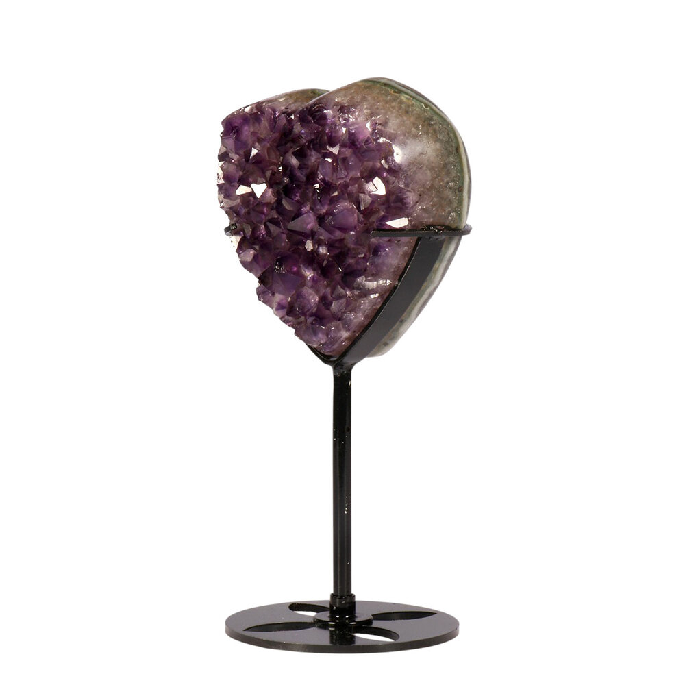 Amethist cluster hart op standaard (zwart) 8,5 x 8,2 x 4,5 cm | 404 gram