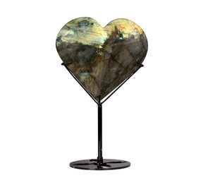 Labradoriet hart op standaard (zwart) 11,1 x 11,7 x 1,7 cm | 493 gram