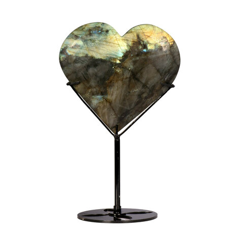 Labradoriet hart op standaard (zwart) 11,1 x 11,7 x 1,7 cm | 493 gram