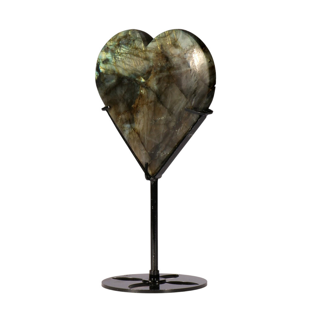 Labradoriet hart op standaard (zwart) 11,1 x 11,7 x 1,7 cm | 493 gram