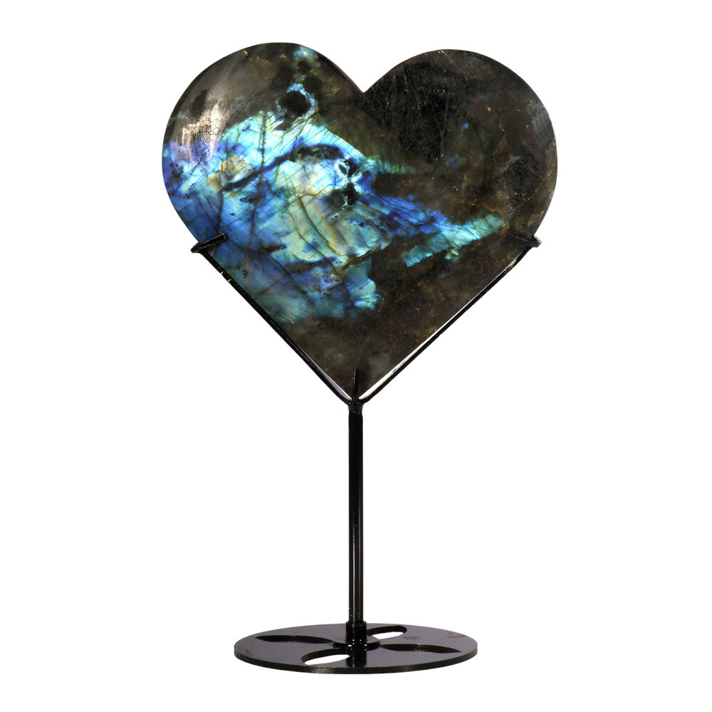 Labradoriet hart op standaard (zwart) 13,2 x 14 x 2 cm | 814 gram