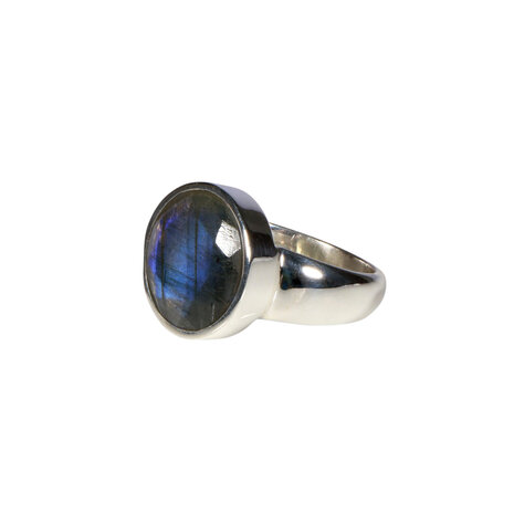 Zilveren ring labradoriet facet maat 19 | rond 1,4 cm
