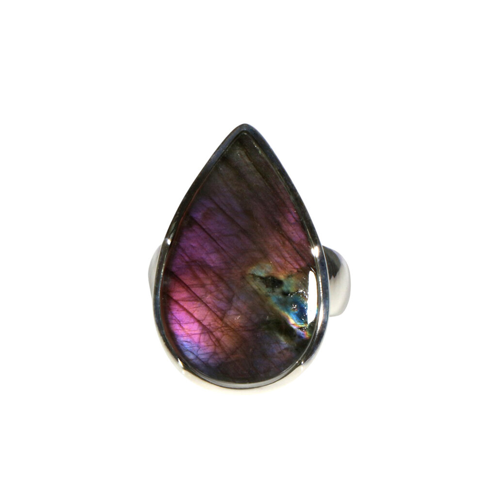 Zilveren ring labradoriet maat 18 1/2 | druppel 2,7 x 1,7 cm