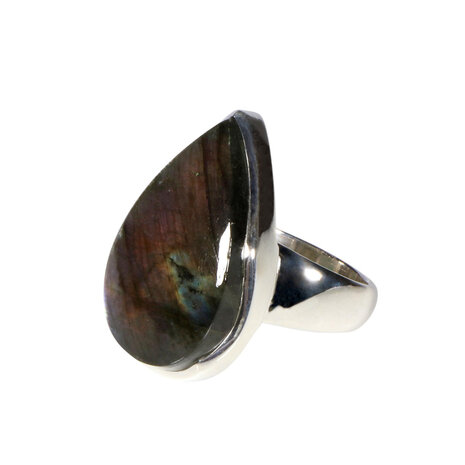 Zilveren ring labradoriet maat 18 1/2 | druppel 2,7 x 1,7 cm