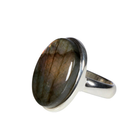 Zilveren ring labradoriet maat 19 (licht verstelbaar) | ovaal 2,4 x 1,6 cm