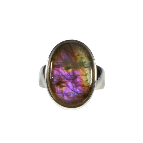 Zilveren ring labradoriet maat 18 | ovaal 1,9 x 1,4 cm