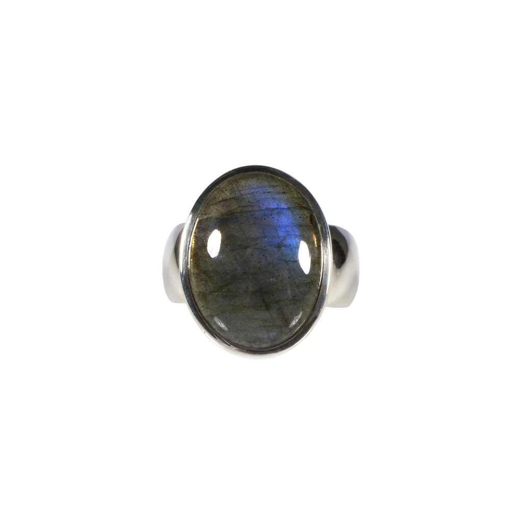 Zilveren ring labradoriet maat 16 1/2 | ovaal 1,7 x 1,3 cm