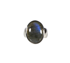 Zilveren ring labradoriet maat 16 1/2 | ovaal 1,7 x 1,3 cm