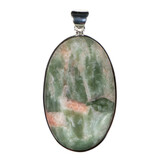 Zilveren hanger apofylliet (groen) met stilbiet | ovaal 4,8 x 3 cm