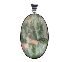 Zilveren hanger apofylliet (groen) met stilbiet | ovaal 4,8 x 3 cm