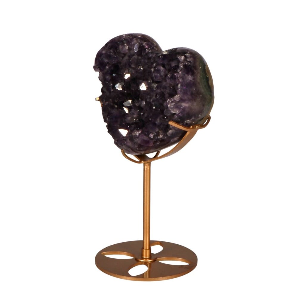 Amethist cluster hart op standaard (goudkleurig) 8,9 x 10,6 x 4,9 cm | 568 gram