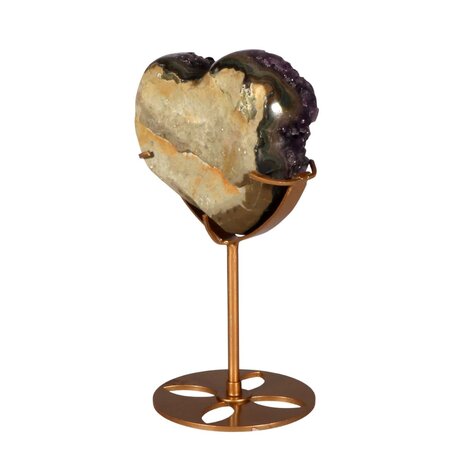 Amethist cluster hart op standaard (goudkleurig) 8,9 x 10,6 x 4,9 cm | 568 gram