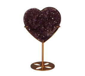 Amethist cluster hart op standaard (goudkleurig) 11,2 x 12,1 x 4,2 cm | 707 gram