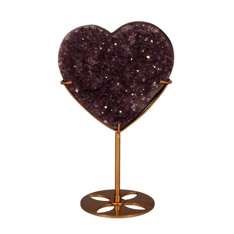 Amethist cluster hart op standaard (goudkleurig) 11,2 x 12,1 x 4,2 cm | 707 gram