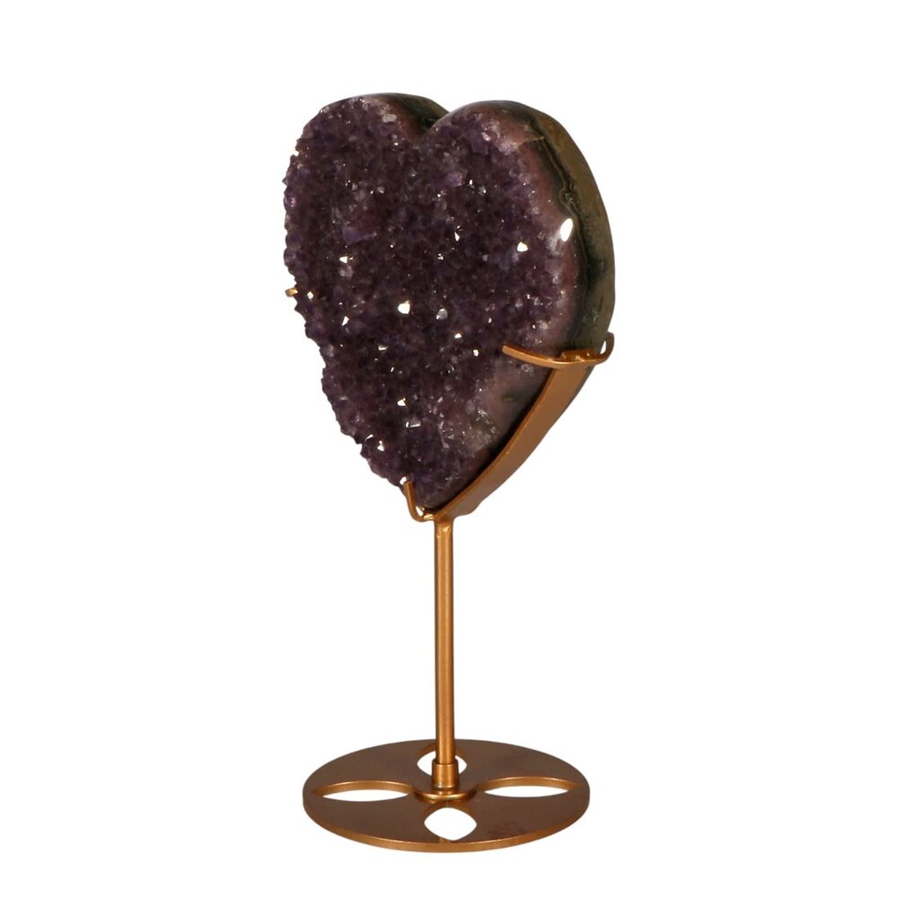 Amethist cluster hart op standaard (goudkleurig) 11,2 x 12,1 x 4,2 cm | 707 gram
