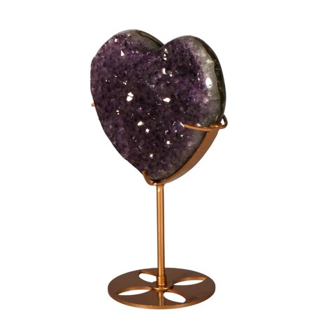 Amethist cluster hart op standaard (goudkleurig) 10,7 x 12,6 x 4,3 cm | 758 gram