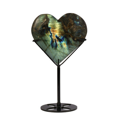 Labradoriet hart op standaard (zwart) 10 x 9,5 x 1,4 cm | 367 gram