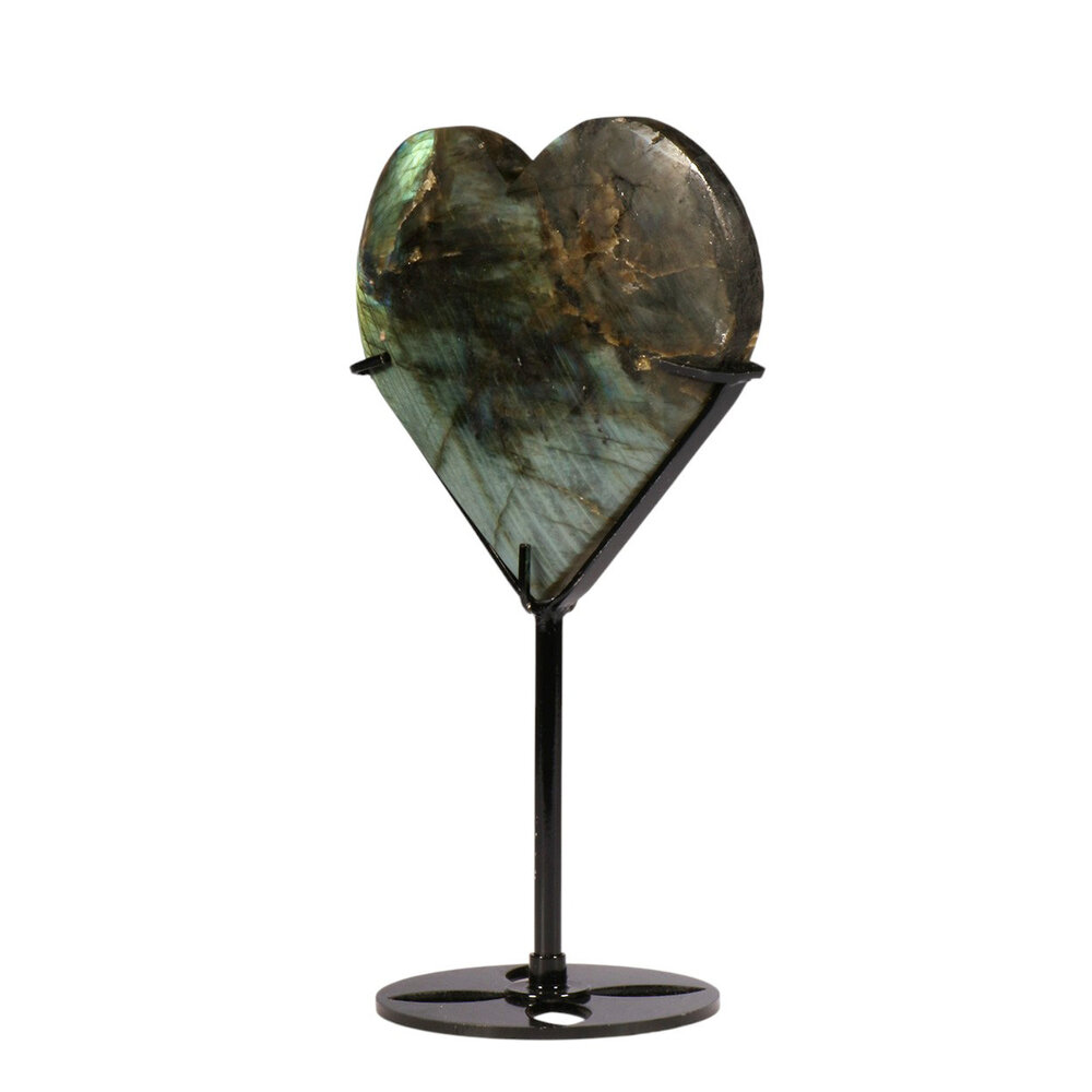 Labradoriet hart op standaard (zwart) 10 x 9,5 x 1,4 cm | 367 gram