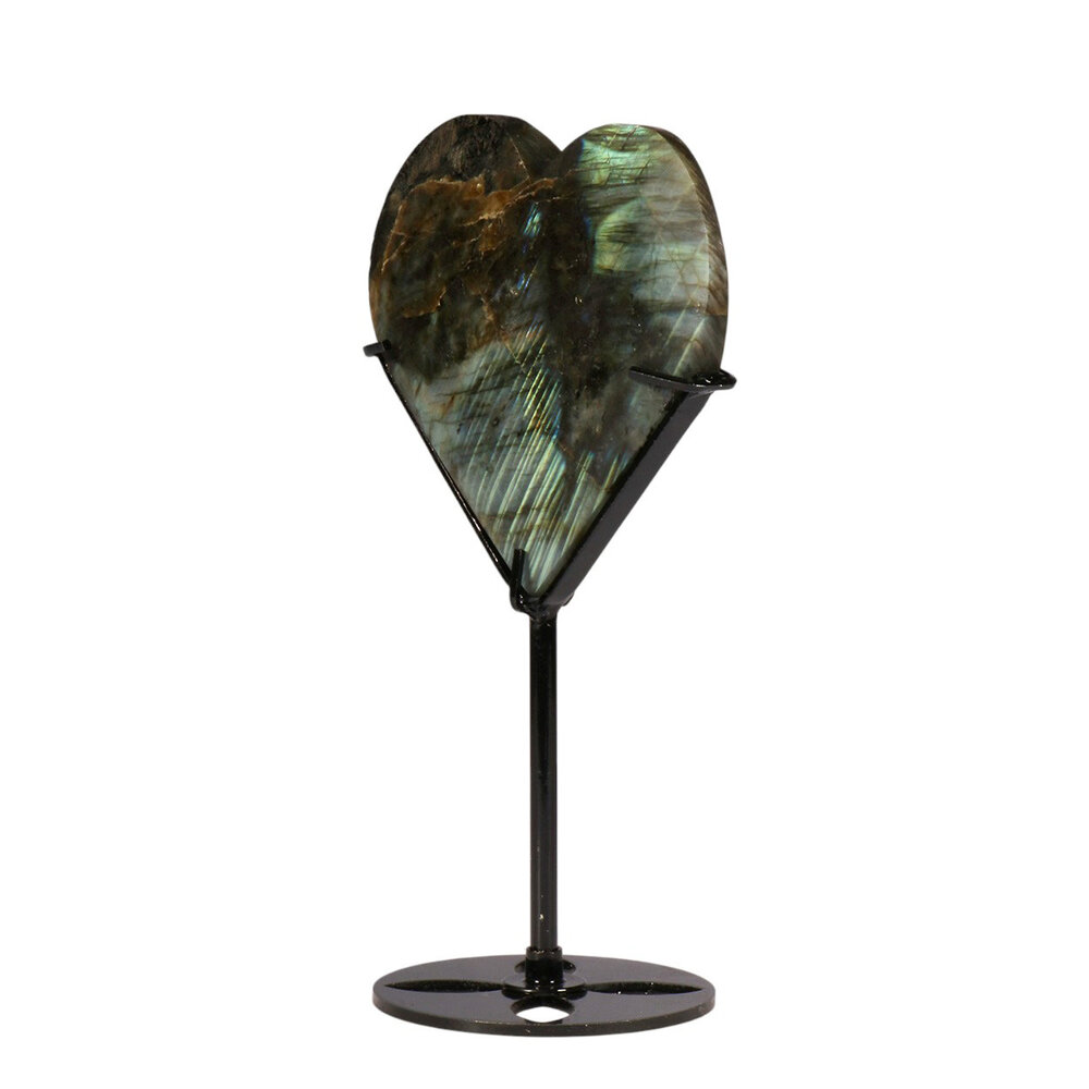 Labradoriet hart op standaard (zwart) 10 x 9,5 x 1,4 cm | 367 gram