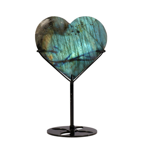 Labradoriet hart op standaard (zwart) 10,5 x 11,1 x 1,4 cm | 424 gram