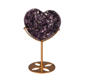 Amethist cluster hart op standaard (goudkleurig) 8,9 x 10,6 x 4,9 cm | 568 gram