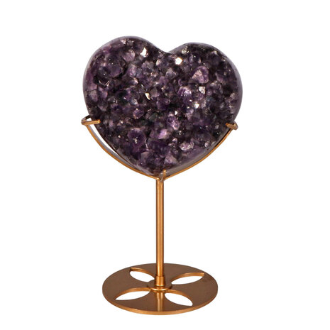 Amethist cluster hart op standaard (goudkleurig) 8,9 x 10,6 x 4,9 cm | 568 gram