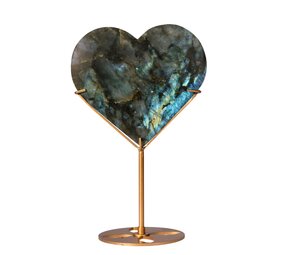 Labradoriet hart op standaard (goudkleurig) 12,7 x 14 x 1,9 cm | 551 gram