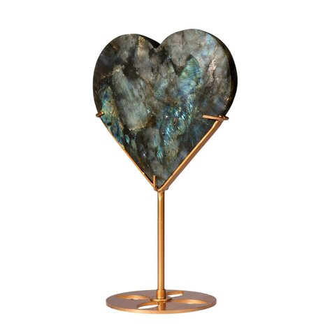 Labradoriet hart op standaard (goudkleurig) 12,7 x 14 x 1,9 cm | 551 gram