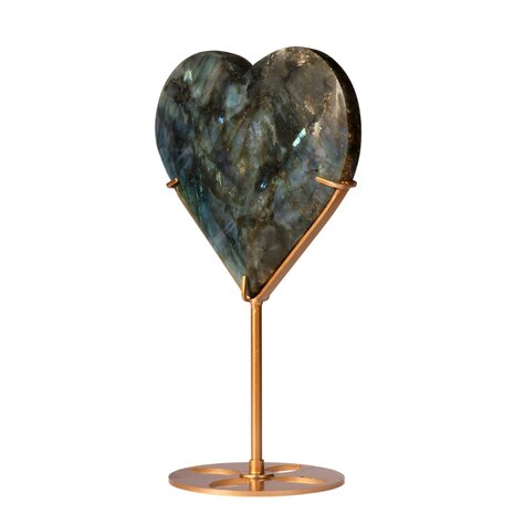 Labradoriet hart op standaard (goudkleurig) 12,7 x 14 x 1,9 cm | 551 gram