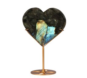 Labradoriet hart op standaard (goudkleurig) 11,8 x 13,5 x 1,5 cm | 524 gram